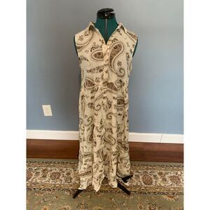 Margaux Riviera Western Sleeveless Button Down Cream and Brown Midi Dress, S